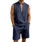 🧵 TIJDELIJKE ACTIE 50% KORTING! ✨ Heren linnen sluitloos setje – Top & Shorts, Riem veter, 7 kleuren ☀️