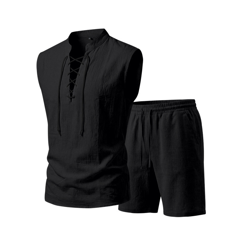 🧵 TIJDELIJKE ACTIE 50% KORTING! ✨ Heren linnen sluitloos setje – Top & Shorts, Riem veter, 7 kleuren ☀️