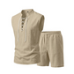 🧵 TIJDELIJKE ACTIE 50% KORTING! ✨ Heren linnen sluitloos setje – Top & Shorts, Riem veter, 7 kleuren ☀️