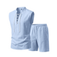 🧵 TIJDELIJKE ACTIE 50% KORTING! ✨ Heren linnen sluitloos setje – Top & Shorts, Riem veter, 7 kleuren ☀️