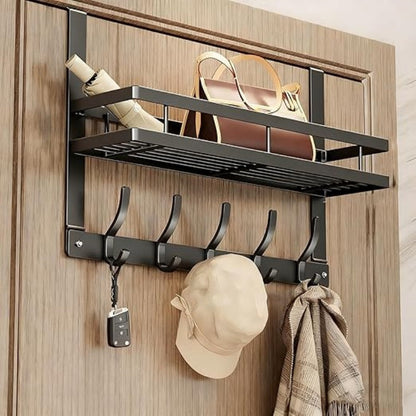 🔥50% KORTING + GRATIS VERZENDING🚪 Deurkapstok met Opbergmand (Koolstofstaal) | Ruimtebesparend & Zonder Boren