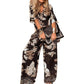 Damesset met print: V-hals top en lange broek