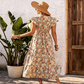 Dames Jurk met Bloemenprint, V-hals en Gesmokte Taille