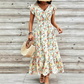 Dames Jurk met Bloemenprint, V-hals en Gesmokte Taille