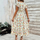 Dames Jurk met Bloemenprint, V-hals en Gesmokte Taille