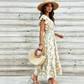 Dames Jurk met Bloemenprint, V-hals en Gesmokte Taille
