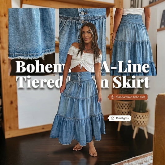 ⏳Tijdelijke aanbieding⏰Dames maxi-rok van denim met hoge taille en ruches in A-lijn model