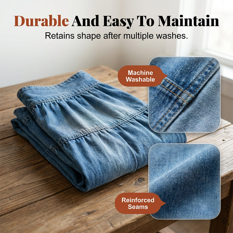 ⏳Tijdelijke aanbieding⏰Dames maxi-rok van denim met hoge taille en ruches in A-lijn model