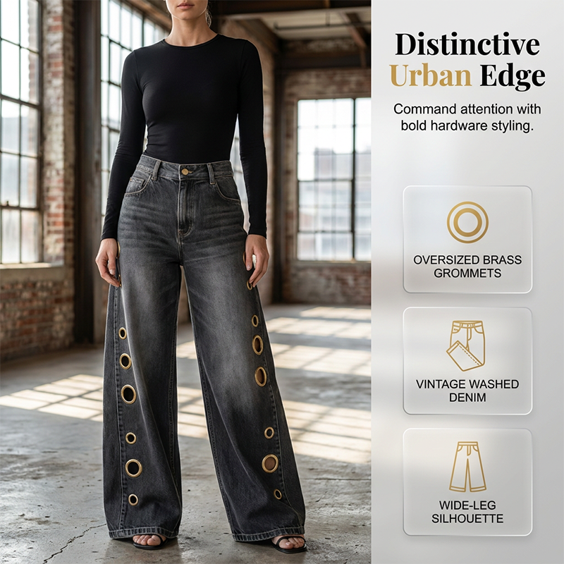 ✨TIJDELIJKE ACTIE👖Unieke wijde jeans met metalen oogjes | Exclusief ontwerp, geen dubbele stijl