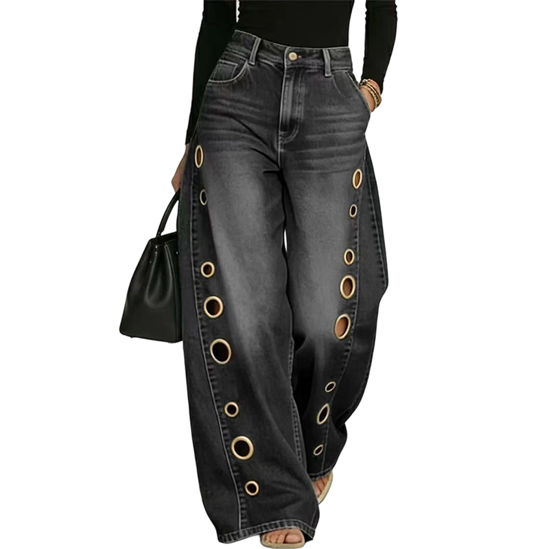 ✨TIJDELIJKE ACTIE👖Unieke wijde jeans met metalen oogjes | Exclusief ontwerp, geen dubbele stijl