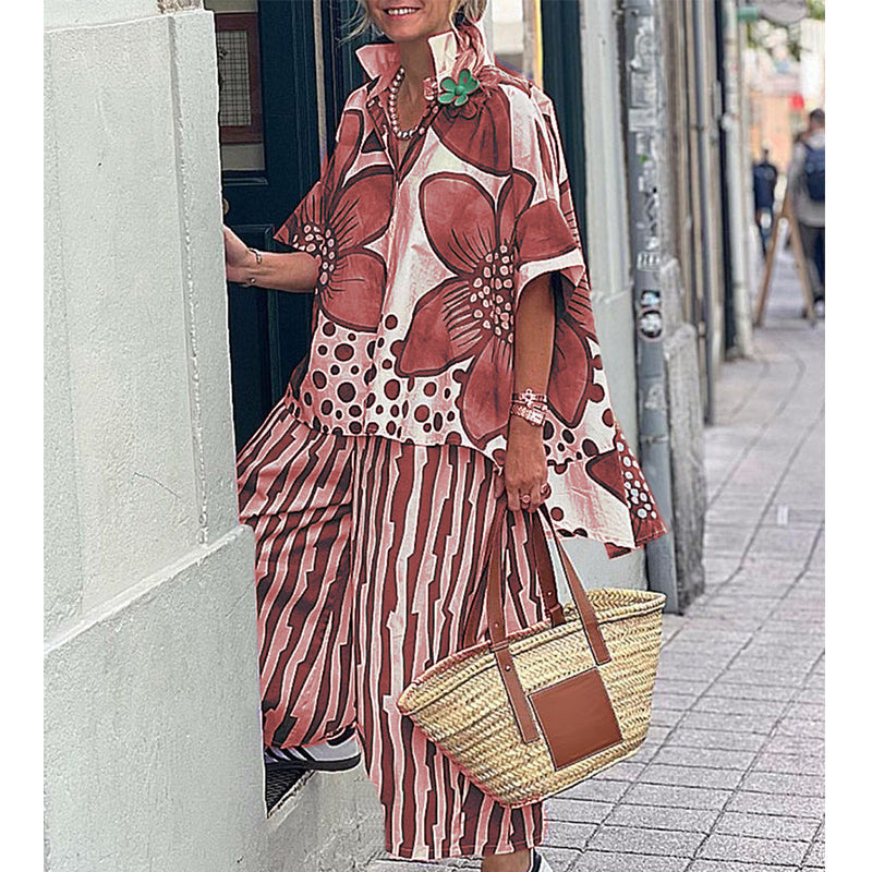 ⏳ Tijdelijke aanbieding! 50% korting 🌿 Dames tweedelige set met printtop en broek