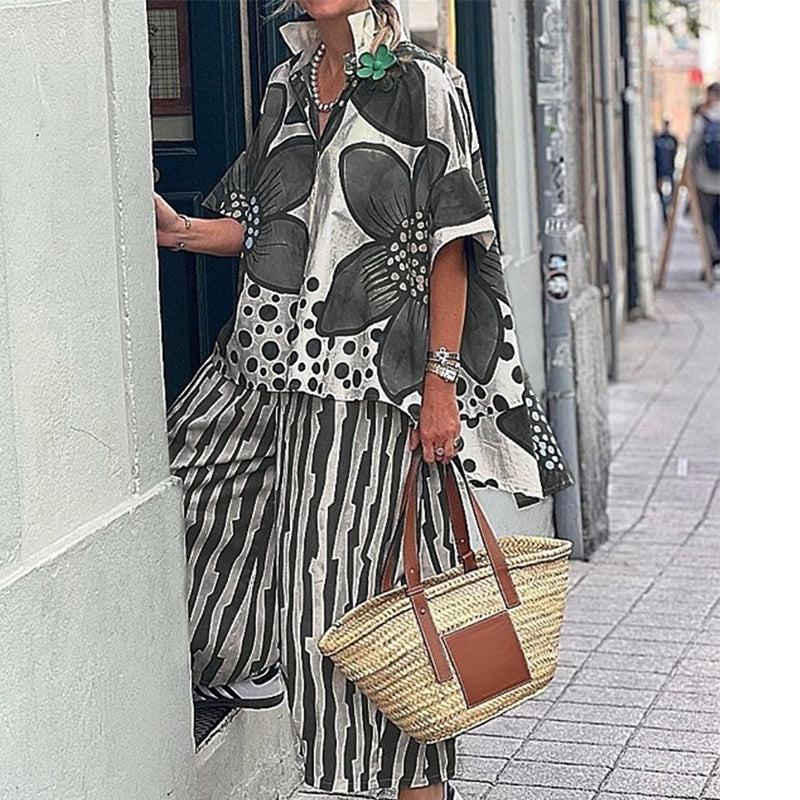 ⏳ Tijdelijke aanbieding! 50% korting 🌿 Dames tweedelige set met printtop en broek