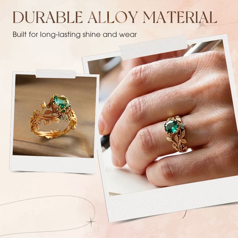 Groene synthetische kristallen ring met ingewikkeld blad