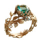 Groene synthetische kristallen ring met ingewikkeld blad