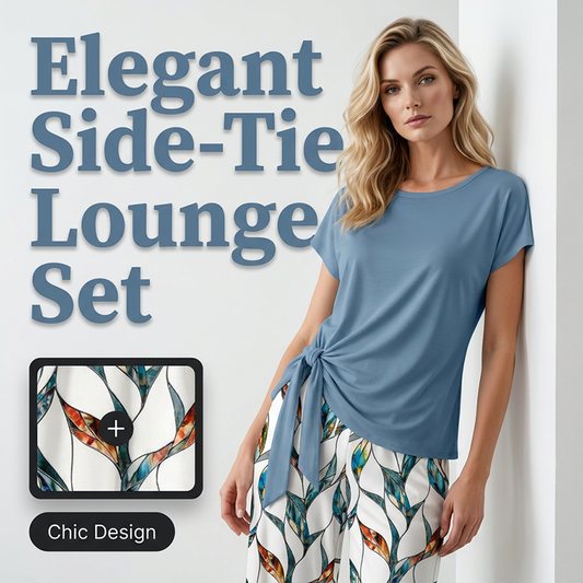👗 Dames Zijknoop Top & Geprint Broek Set – Elegant Lounge 2-delig | Lichtblauw & Lichtgroen | S-5XL