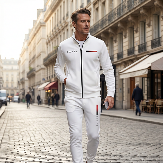 Casual Herenset met Bedrukte Jas met Rits en Broek