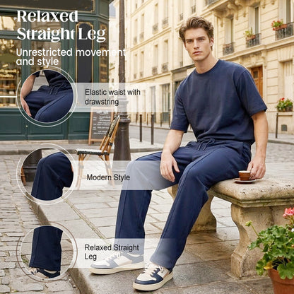 👖Herenbroek met elastische tailleband en trekkoord, recht model