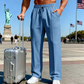 👖Herenbroek met elastische tailleband en trekkoord, recht model