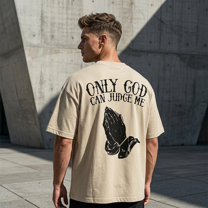 Heren T-shirt met biddende handen print – katoen, casual, symbolisch, veelzijdig