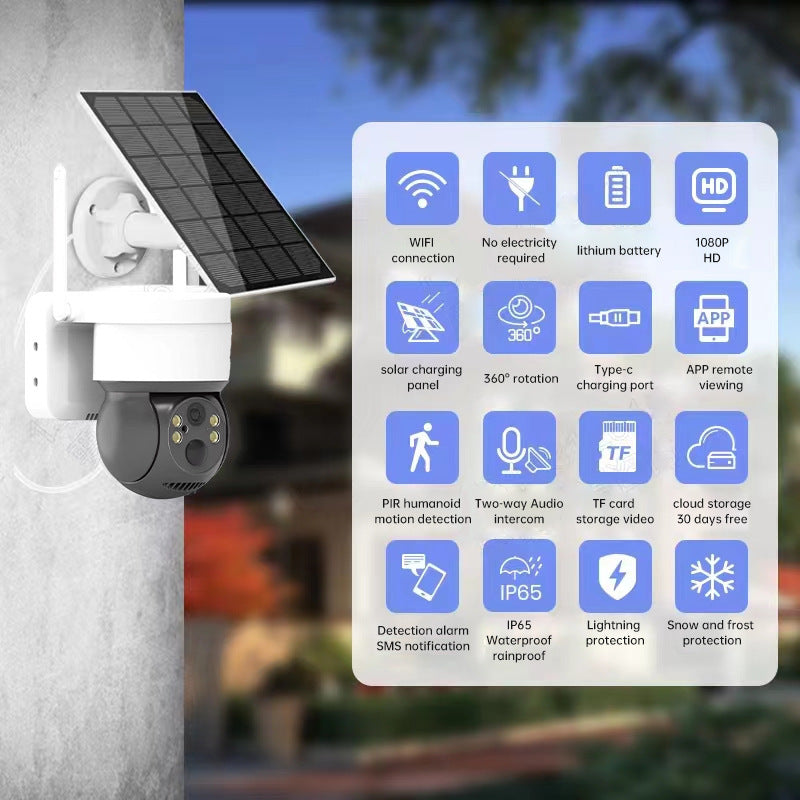 📢📢 50% KORTING!! ⏰ Zonne-energie bewakingscamera – 1080P HD, bewegingsdetectie & nachtzicht – draadloos, weerbestendig & werkt off-grid – perfect voor opritten, tuinen of afgelegen gebieden ☀️