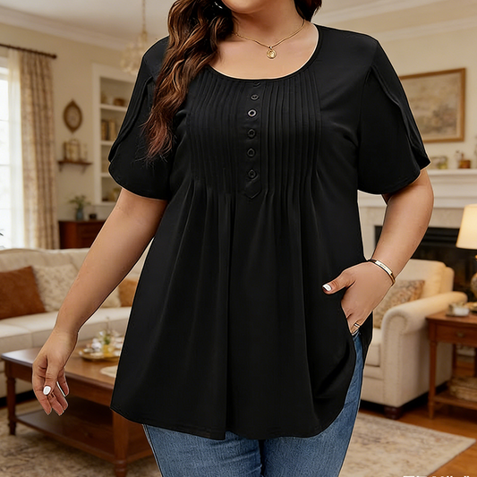 Dames geplooide voorkant pofmouw T-shirt
