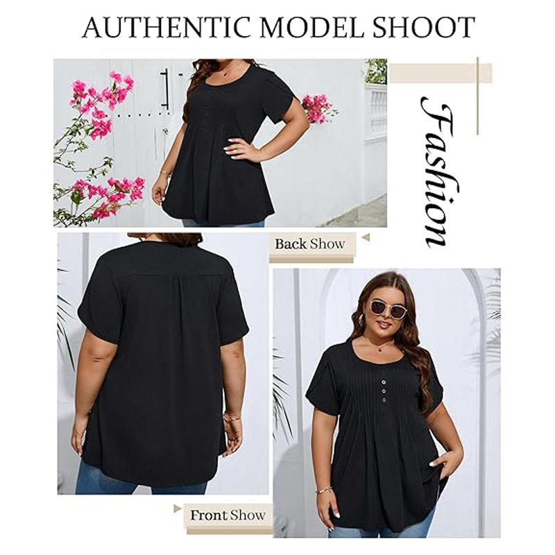 Dames geplooide voorkant pofmouw T-shirt