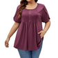 Dames geplooide voorkant pofmouw T-shirt