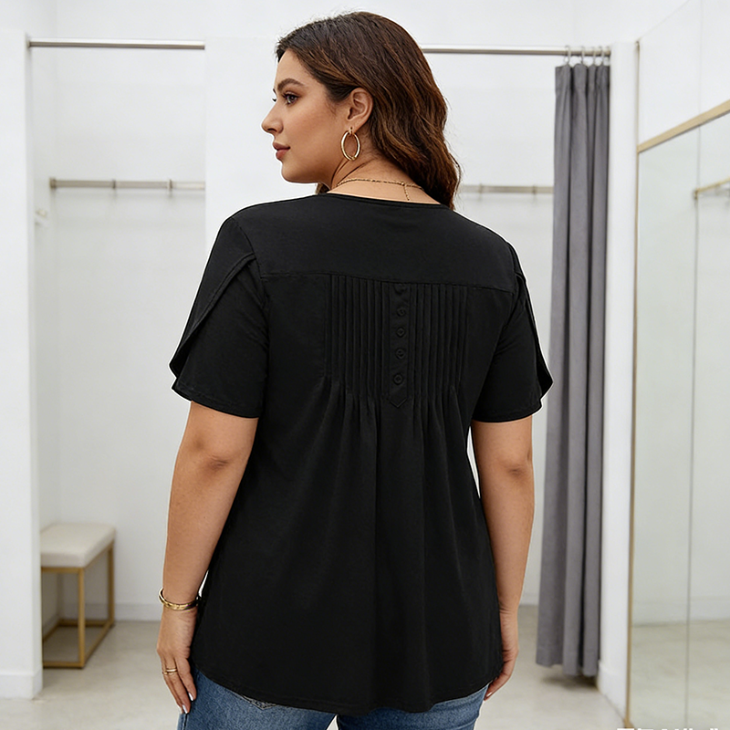 Dames geplooide voorkant pofmouw T-shirt