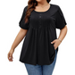 Dames geplooide voorkant pofmouw T-shirt