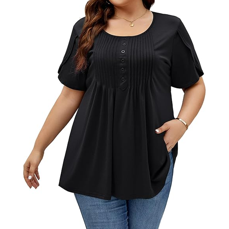 Dames geplooide voorkant pofmouw T-shirt