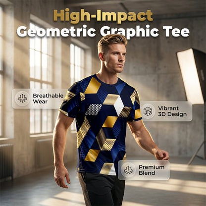 Heren 3D geometrische print ronde hals shirt