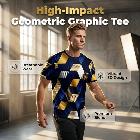 Heren 3D geometrische print ronde hals shirt