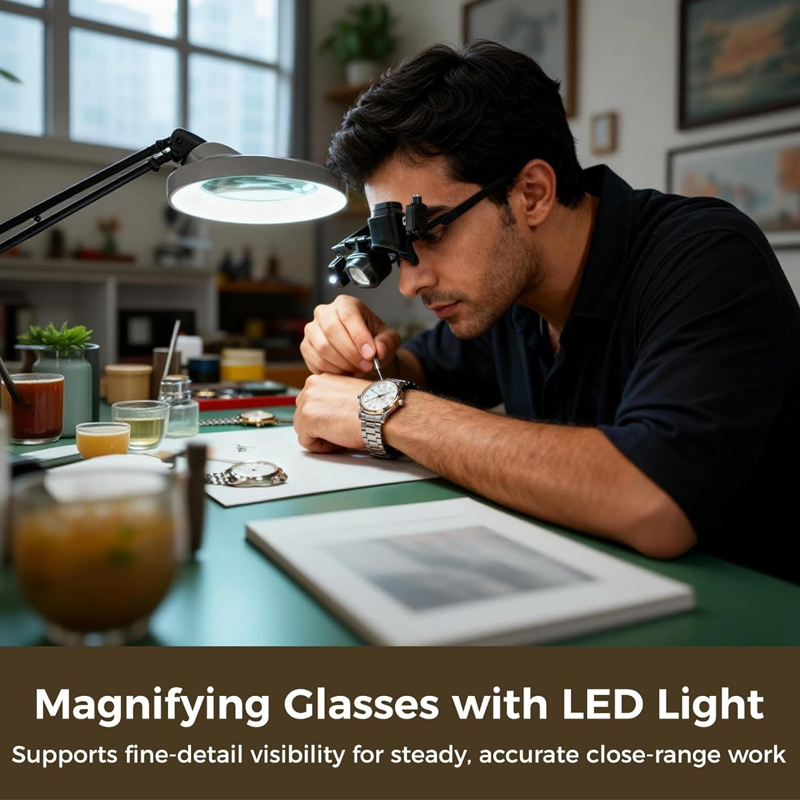 ⏰Precisie-LED-loep voor elektronica en knutselwerk – Verstelbare houder en 10-20x zoom – Handsfree, krachtige verlichting – ideaal voor solderen, horlogereparaties of miniatuurschilderen