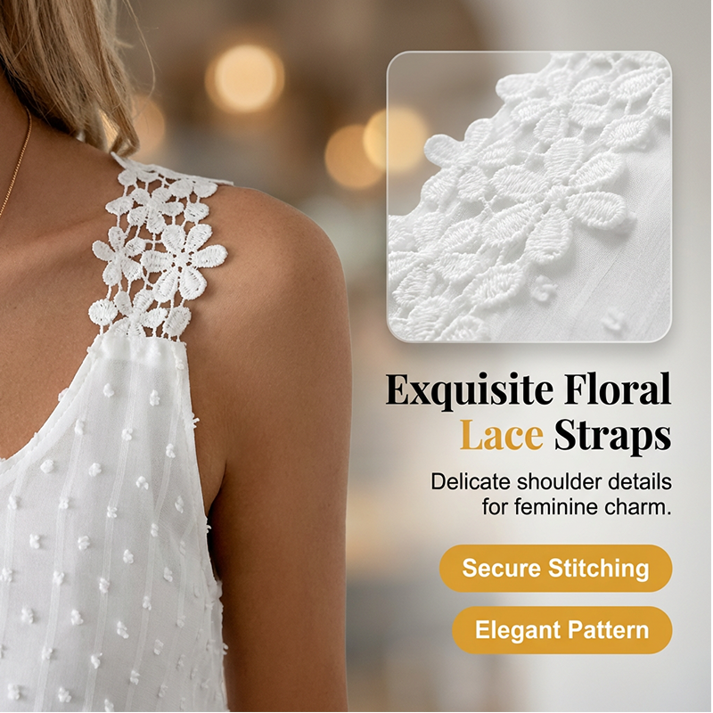 ⏰50% KORTING – Slechts tijdelijk✨Elegante tanktop met kanten bandjes en stippen