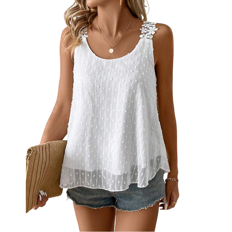 ⏰50% KORTING – Slechts tijdelijk✨Elegante tanktop met kanten bandjes en stippen