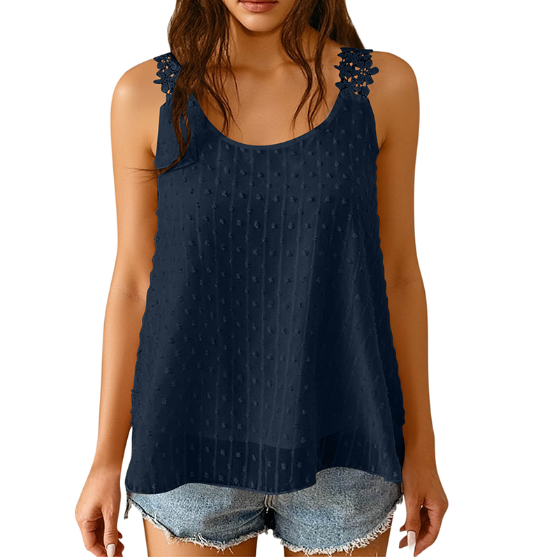 ⏰50% KORTING – Slechts tijdelijk✨Elegante tanktop met kanten bandjes en stippen