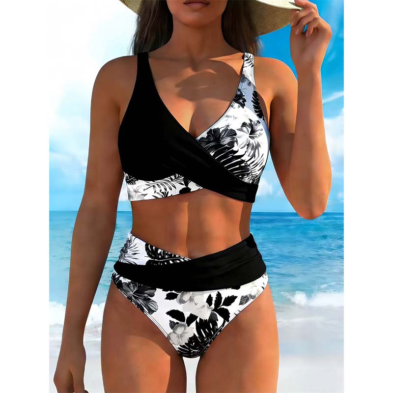 Dames bikini set met bloemenprint en hoge taille