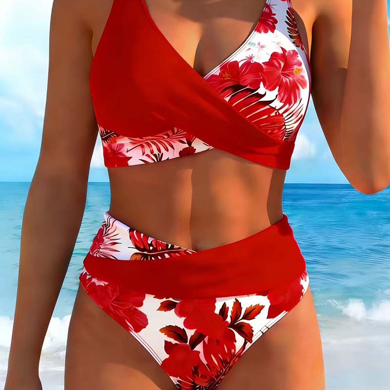 Dames bikini set met bloemenprint en hoge taille