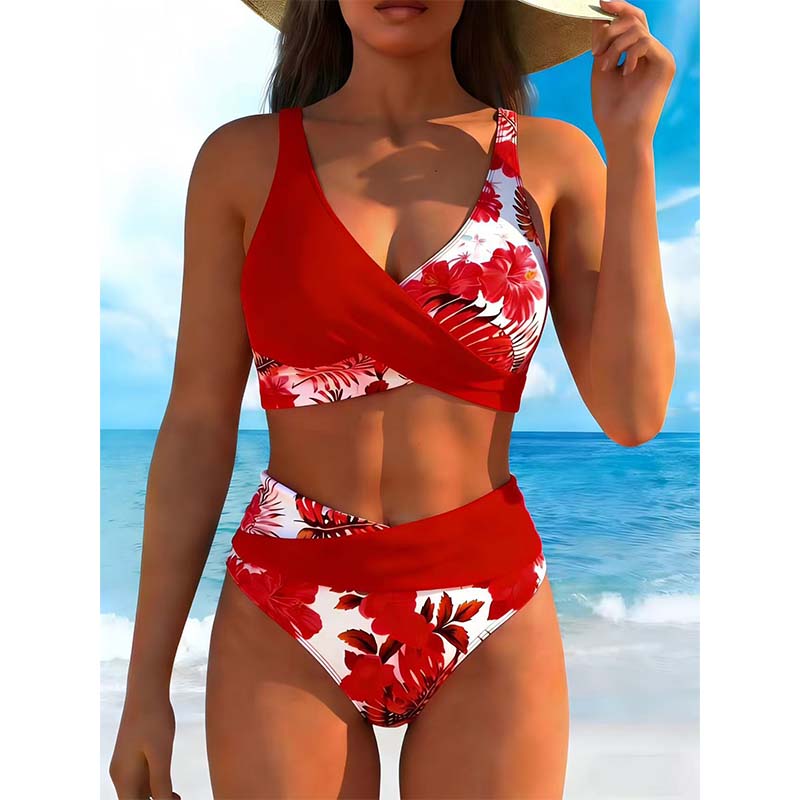 Dames bikini set met bloemenprint en hoge taille
