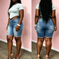 Women's Mid-Waist Ripped Denim Bermuda Shorts