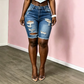 Women's Mid-Waist Ripped Denim Bermuda Shorts