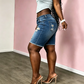 Women's Mid-Waist Ripped Denim Bermuda Shorts