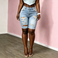 Women's Mid-Waist Ripped Denim Bermuda Shorts