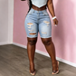 Women's Mid-Waist Ripped Denim Bermuda Shorts