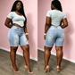 Women's Mid-Waist Ripped Denim Bermuda Shorts