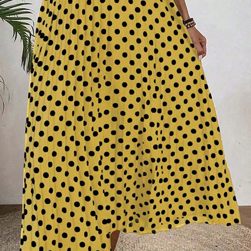 👗Nieuw Binnen 50% KORTING🍊 Retro Polkadot Halter Jurk – Vloeiende Geplooide Rok & Hoge Taille – Flatterend & Luchtig 🍋