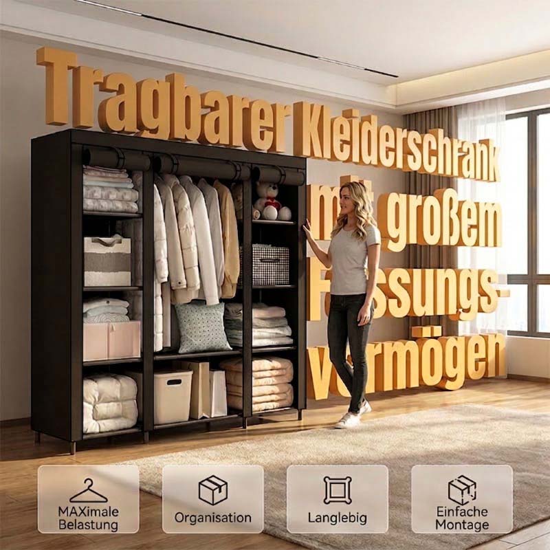 🔥 FLASH AANBIEDING: 50% KORTING! 📦 Draagbare Kledingkast van Niet-geweven Stof – Staal – 3 Maten & Eenvoudig te Monteren voor Slaapkamer & Dressing 🏠