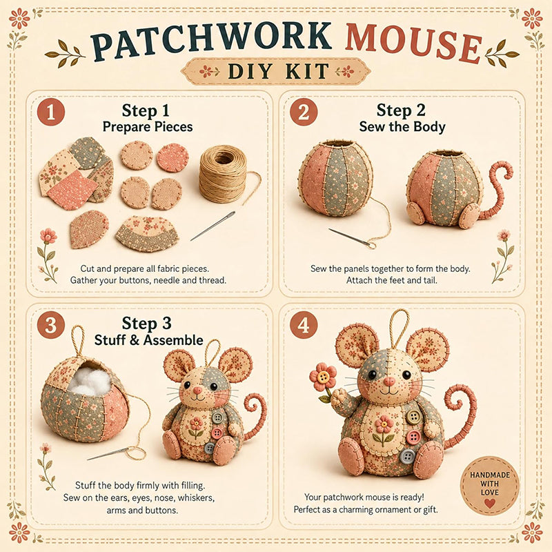🐭50% KORTING❤️Stop met scrollen en naai je eigen schattige muis! Deze complete set geeft je alles – stof, vulling, naald – en voor je het weet hou je een zelfgemaakt vriendje in je handen!