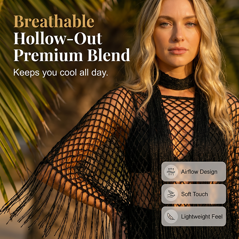 💐Zomerse metallic gehaakte strandjurk – Lichtgewicht, soepel vallend en moeiteloos stijlvol