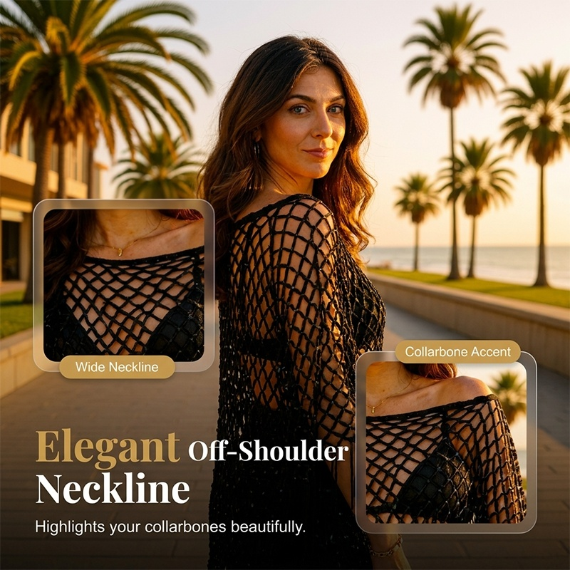 💐Zomerse metallic gehaakte strandjurk – Lichtgewicht, soepel vallend en moeiteloos stijlvol